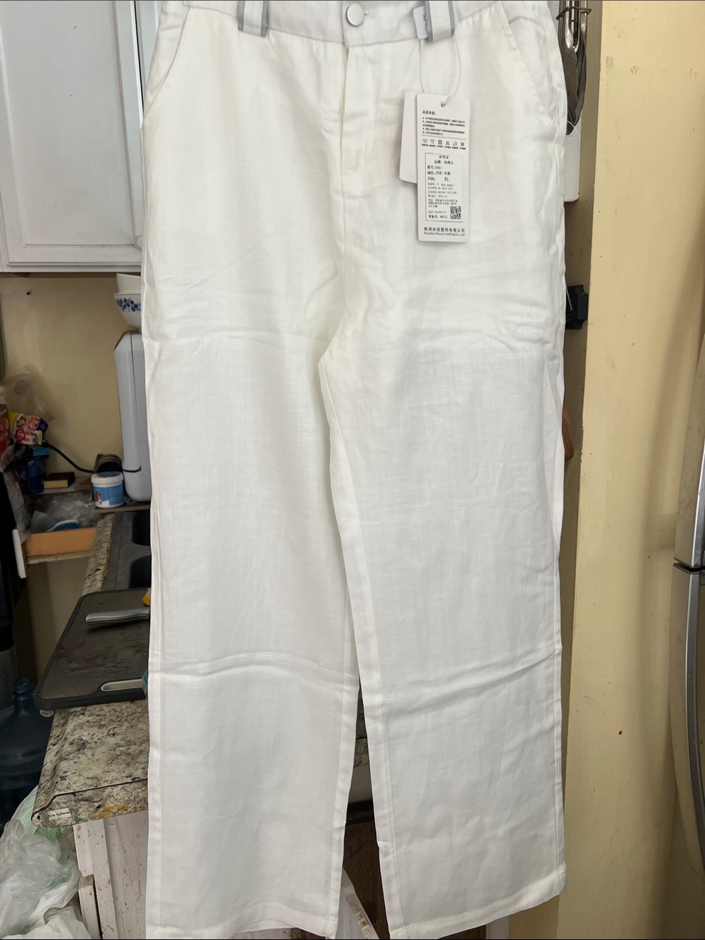 Women's White Relaxed Linen-Blend Chinos